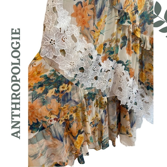 Anthropologie Floral Ruffle Maxi Hi Low Dress - V Neck Lined Romantic Size 20W - Picture 11 of 13